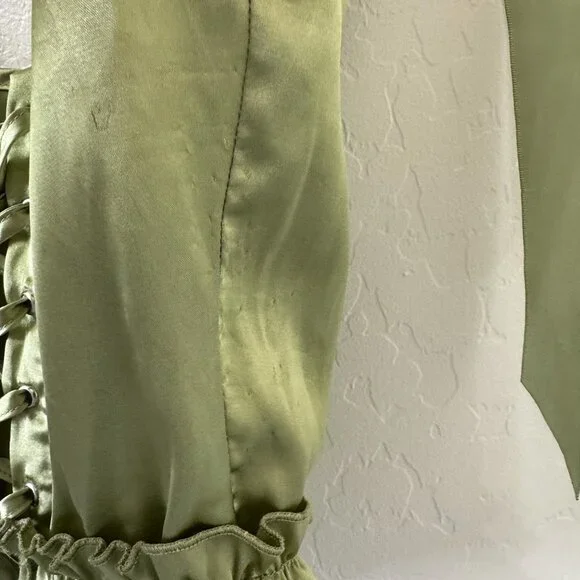 Lime Green Satin Tie Shoulder Lace Up Corset - Picture 6 of 9